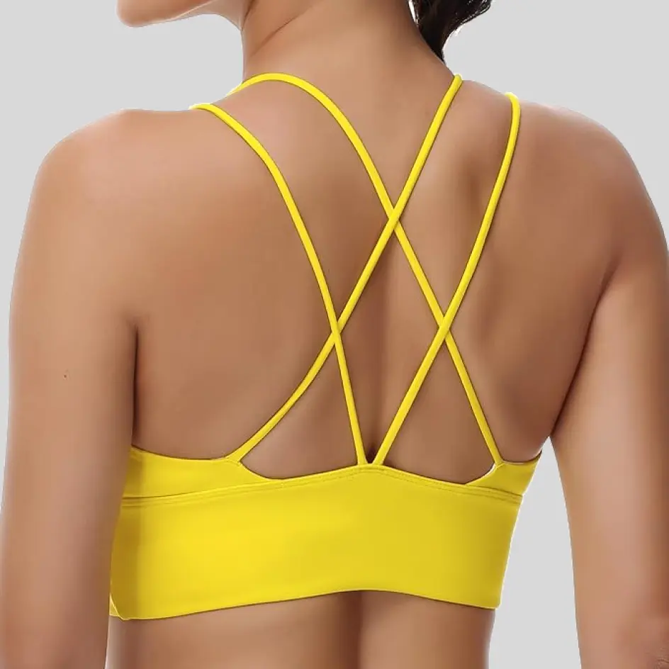 Strappy bras in yellow, adding a bright and cheerful look.