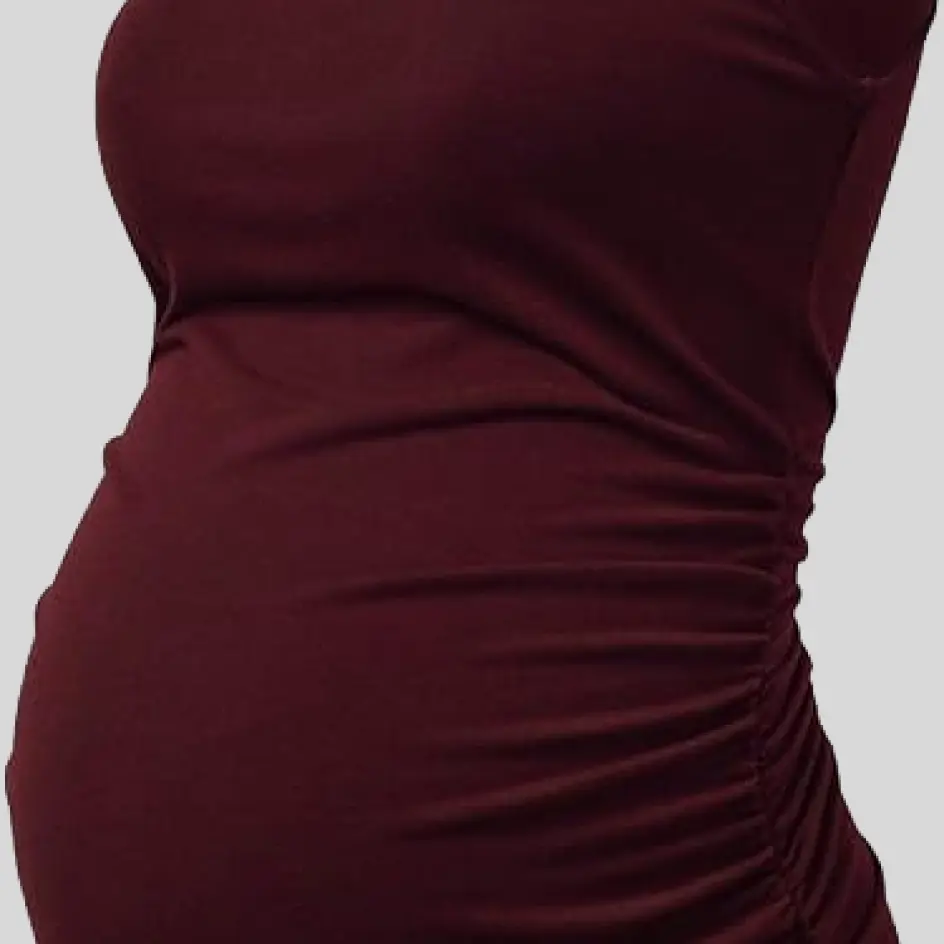 A maternity yoga wear set in maroon, adding a stylish, deep red hue to a comfortable and functional design.