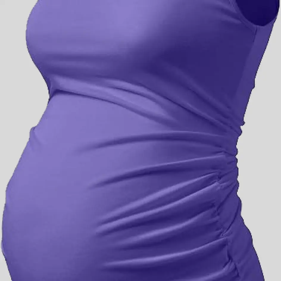 A maternity yoga hoodie in purple, blending rich color with a soft, flexible fabric for ultimate coziness.