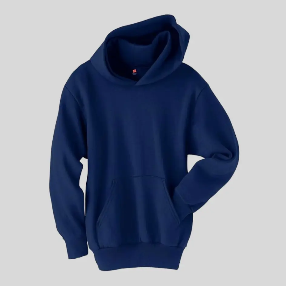 A navy pullover hoodie, blending deep tones with a classic style.