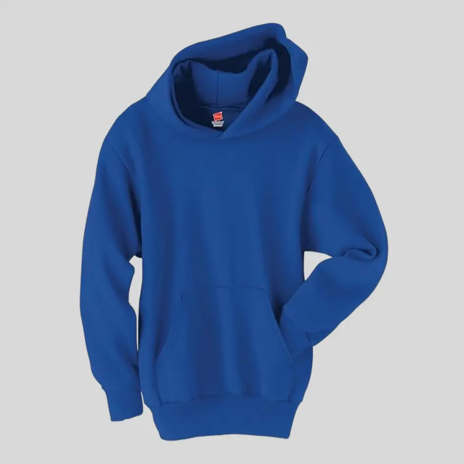 A royal blue pullover hoodie, bringing a bold and vibrant pop of color.