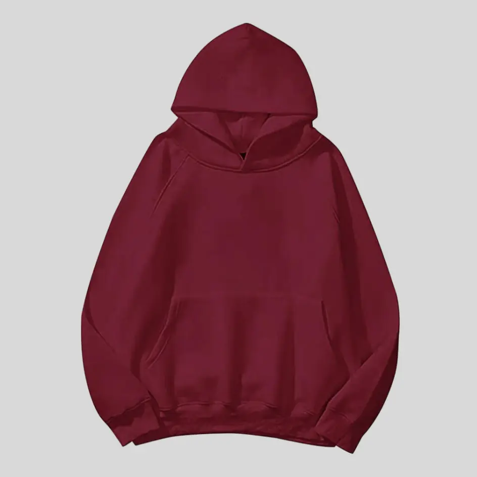 A maroon pullover hoodie, combining deep red tones for a stylish appeal.