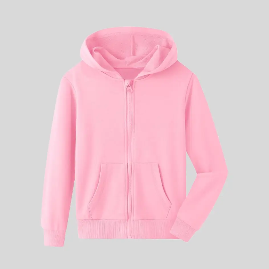 A light pink zip-up hoodie, blending softness and elegance in one stylish piece.