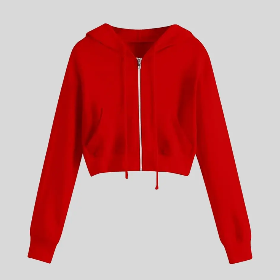 A red crop hoodie with a bold and striking appearance, making a strong fashion statement.