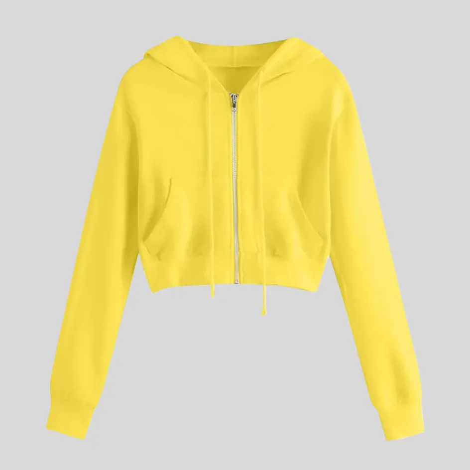 A yellow crop hoodie with a warm and sunny vibe, radiating positivity and style.