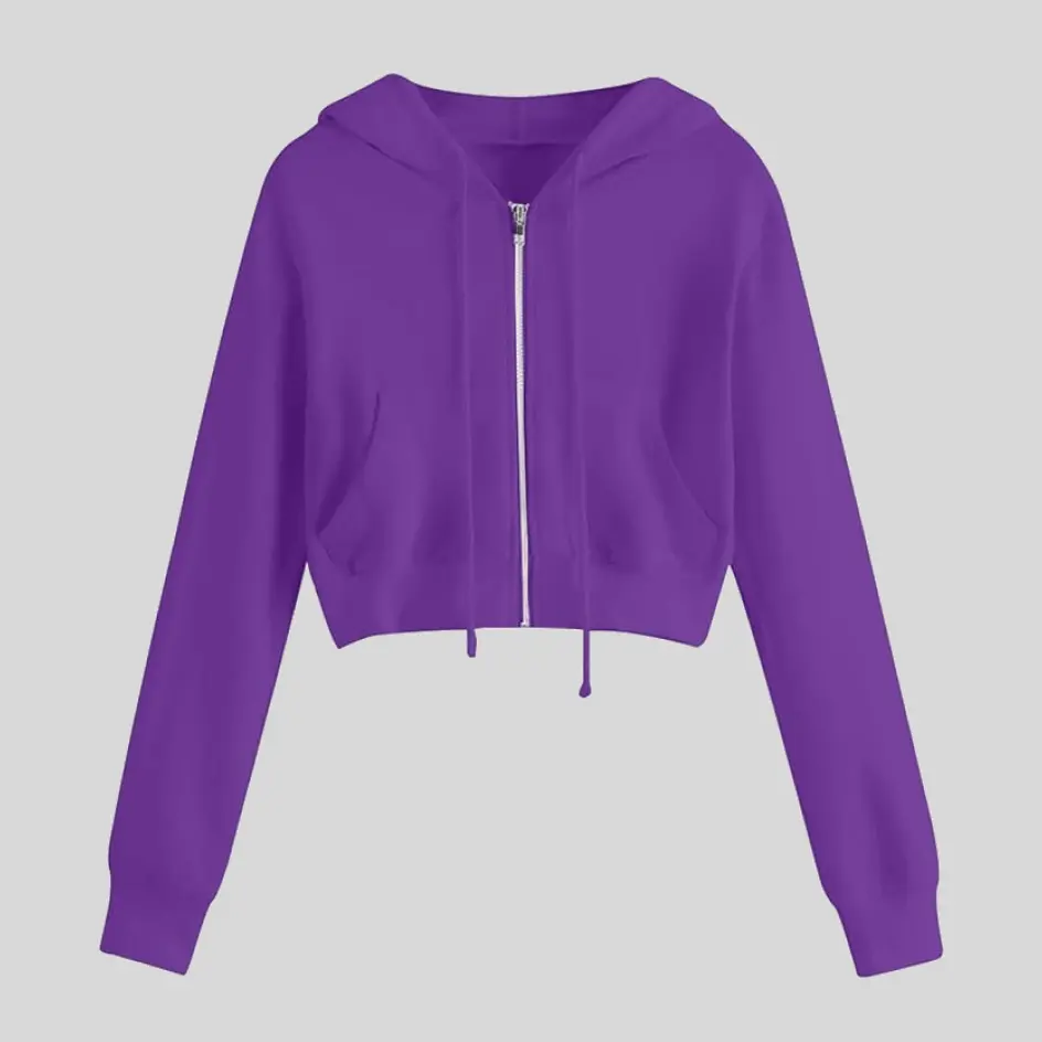 A purple crop hoodie with a rich and regal shade, offering a unique and stylish option.