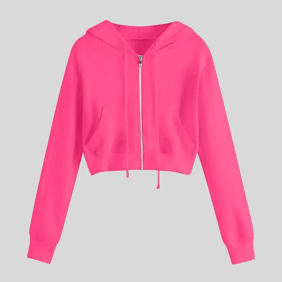 A light pink crop hoodie with a soft and feminine touch, perfect for a cute and casual look.