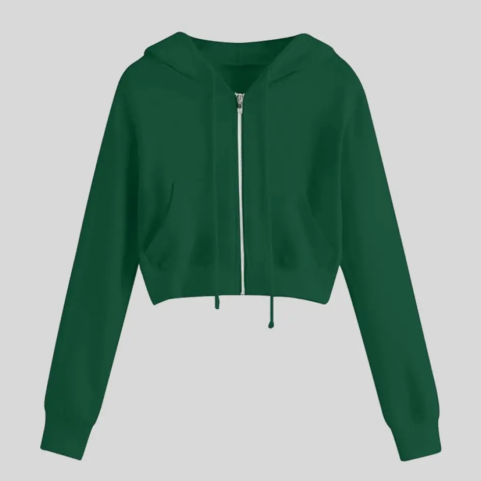 A forest green crop hoodie with a deep and earthy tone, reflecting a natural and cozy aesthetic.