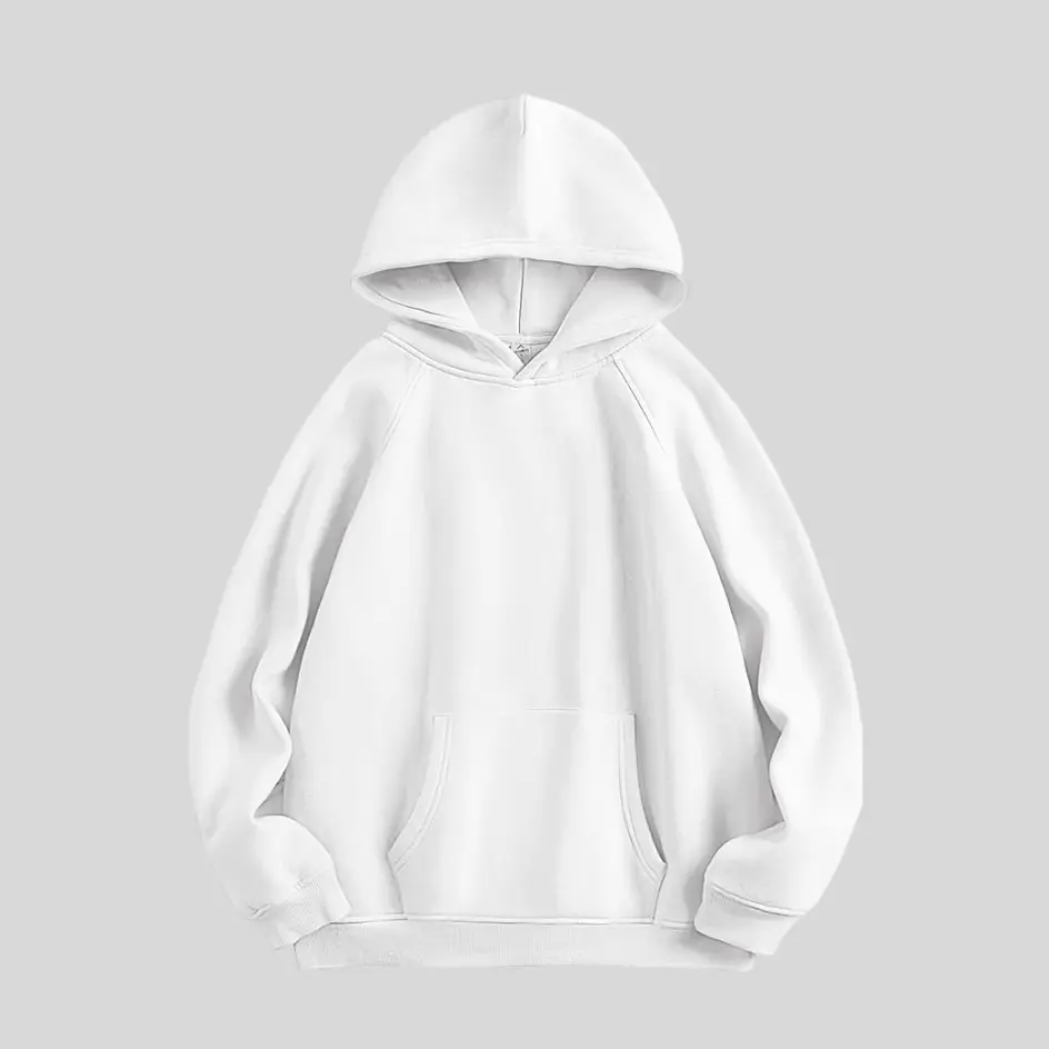 A white oversized hoodie with a clean and minimalistic design, perfect for effortless styling.