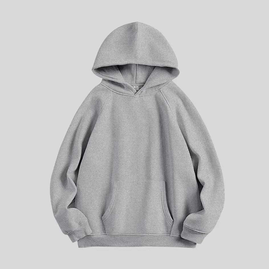 A sport grey oversized hoodie with a neutral and heathered texture, blending versatility with comfort.