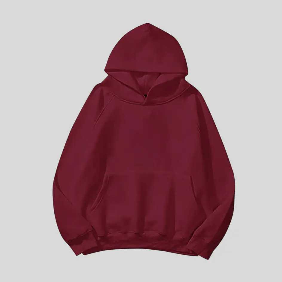 A maroon oversized hoodie with a deep and elegant tone, adding warmth and richness to the design.