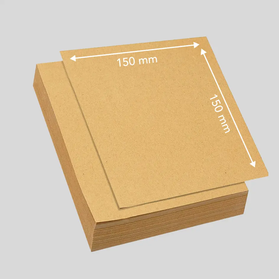 A food-grade paper sheet measuring 150x150mm (6x6"), designed for wrapping or lining food trays with a perfect square cut.