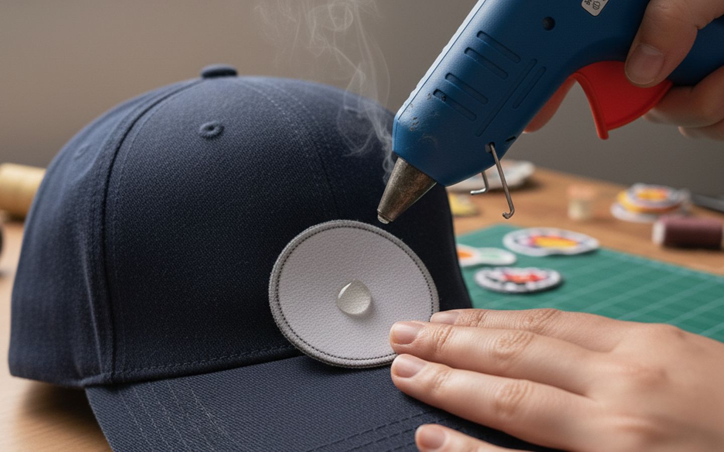 glue gun to attach patches