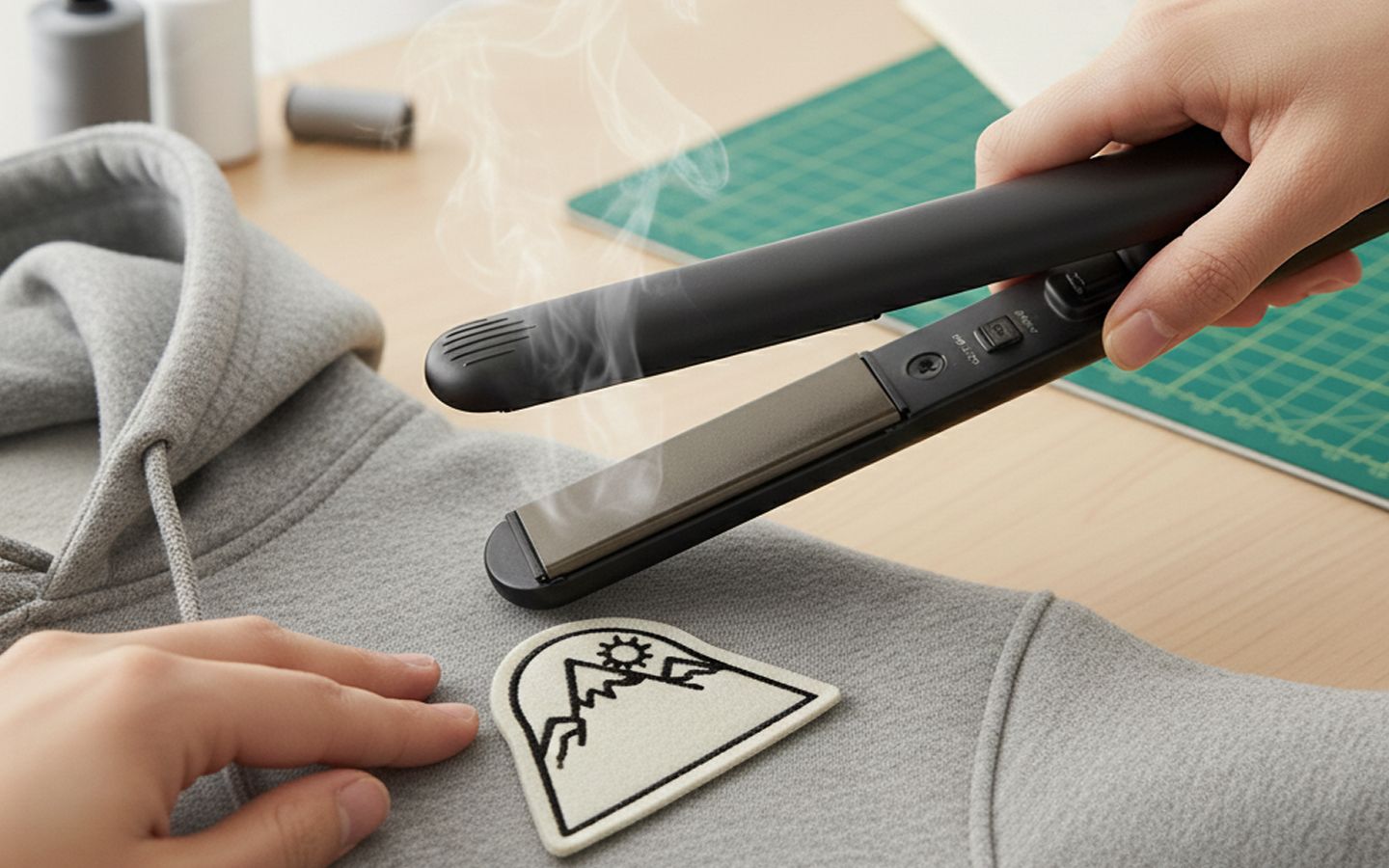 attaching patches with hair straightener