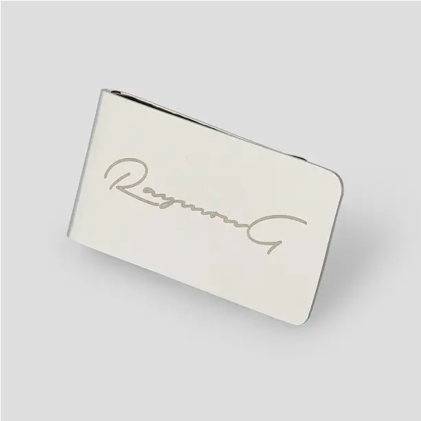 Elegant custom money clip featuring a unique design, ideal for keeping your cash and cards neatly organized.