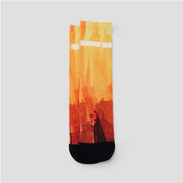 Eye-catching custom 360 printed socks with vivid graphics, designed to elevate your fashion game effortlessly.