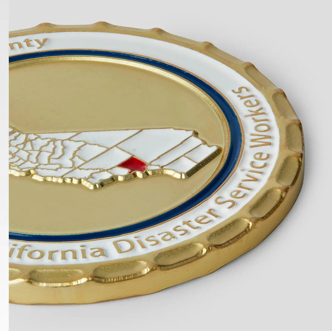 Image of a medal showcasing various border and edge designs, highlighting customization options.