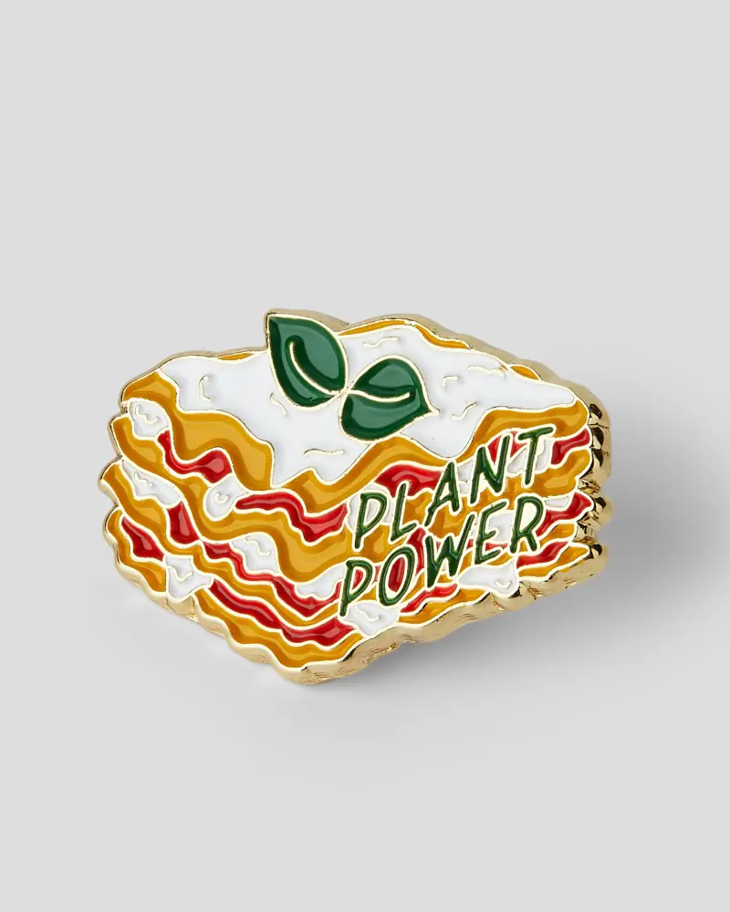 Soft enamel lasagna pin with vibrant colors, raised metal lines, and a polished finish.