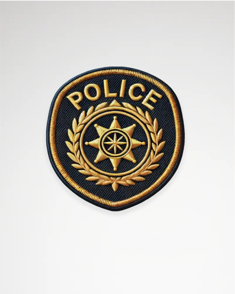 Police embroidered patch with contrasting text on a black background.