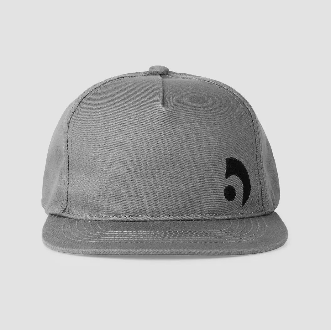 Gray cap with minimal black logo on the front.