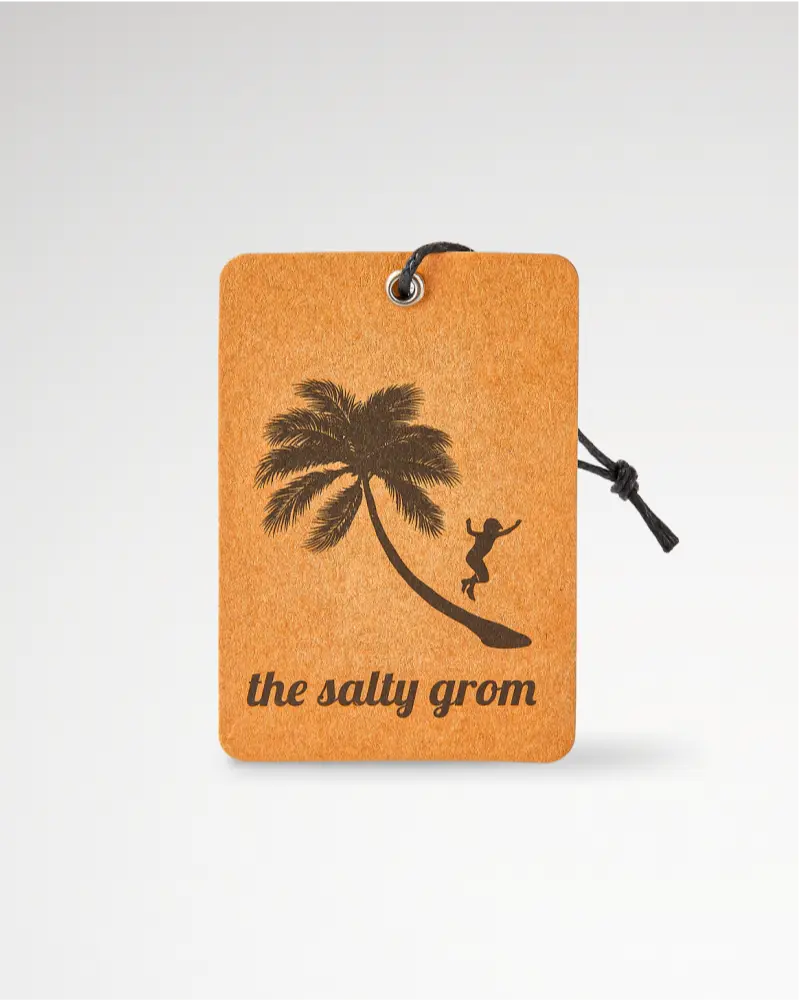 Customizable hand tag for packaging, featuring design options for branding and personalization.