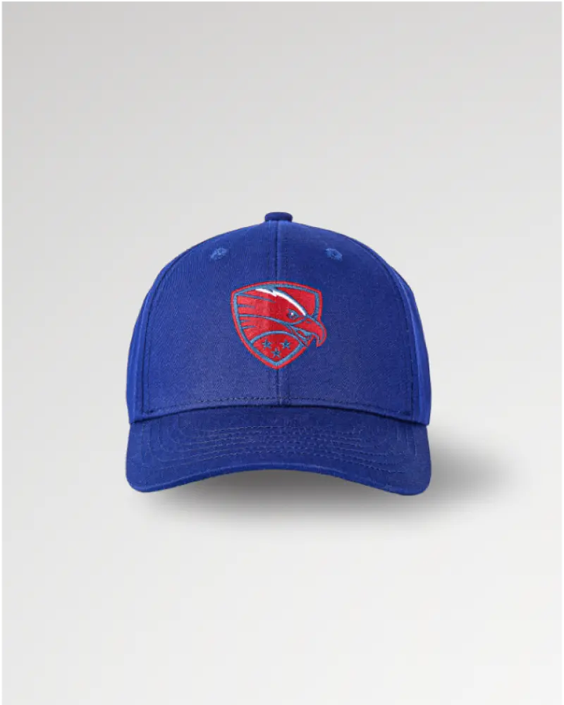 Blue baseball cap featuring a red eagle emblem on the front