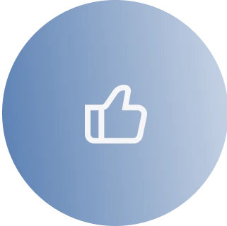 Blue circle icon featuring a thumbs-up symbol