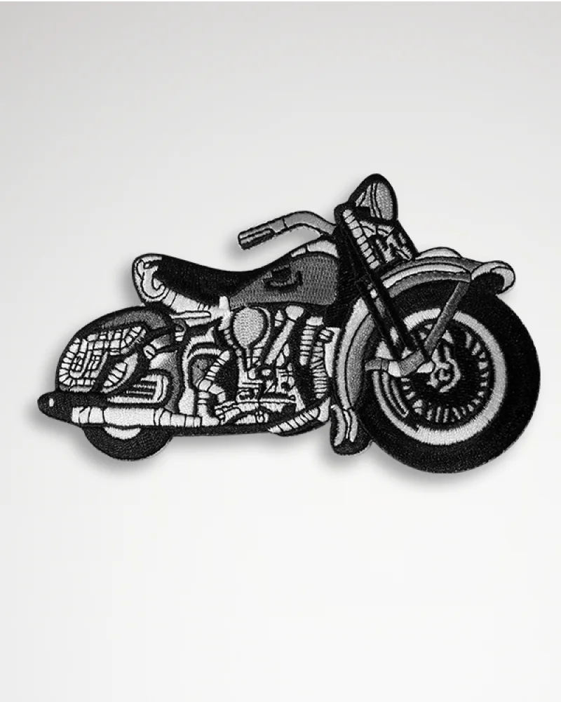 Embroidered motorcycle patch featuring intricate details and dynamic design elements.