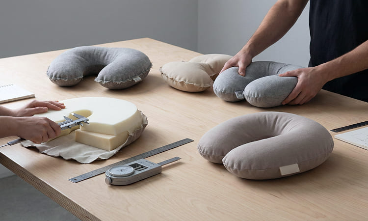 Neck pillows undergoing assembly and construction review during development process