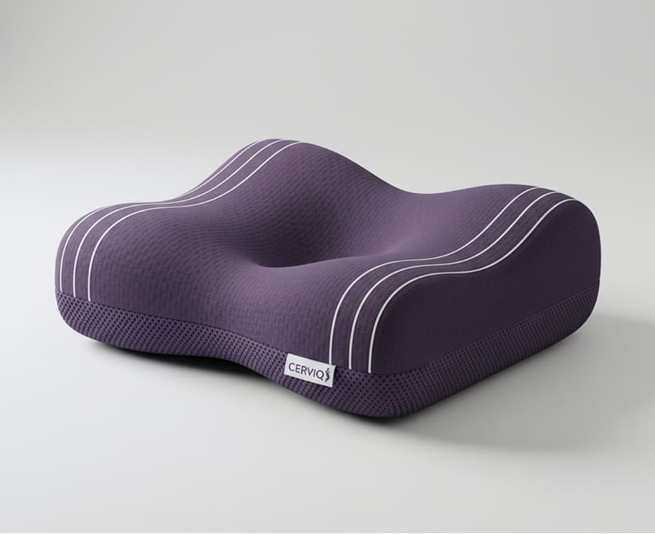 Memory foam neck pillow with sculpted contour and precision seam finishing